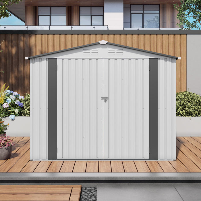 Outdoor Garden Storage Shed, Tool Shed With Pitched Roof Waterproof With 1 Window And 2 Lockable Door - White / Gray Daily Nest