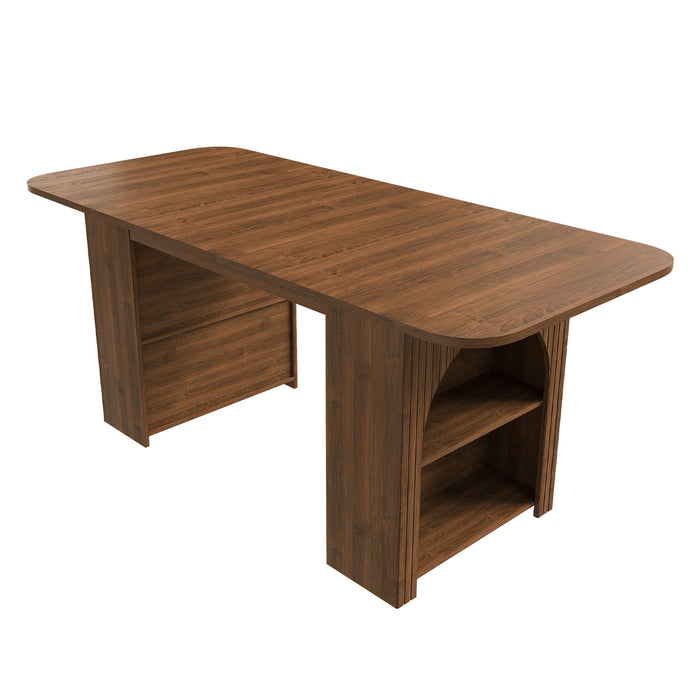 Dining Table With Drawers & Open Storage - Walnut Home Essentials