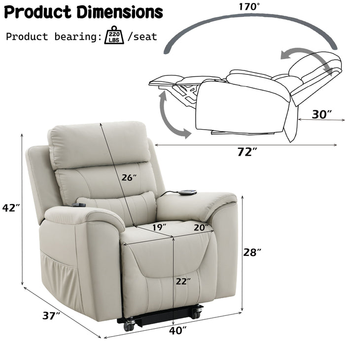 Marsha - Power Recliner With Lift & Massage - Light Gray Home Essentials