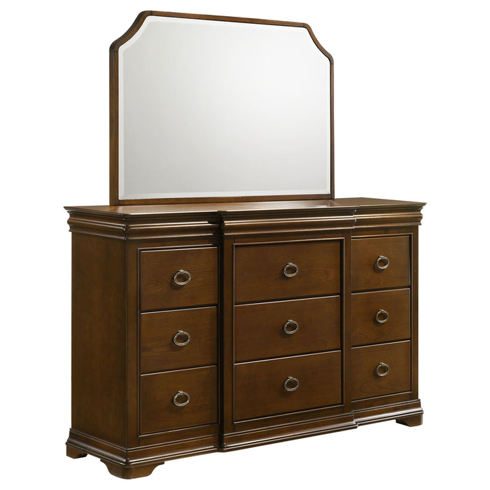 Leonide - 9 Drawer Dresser With Mirror - Cherry Furniture Max