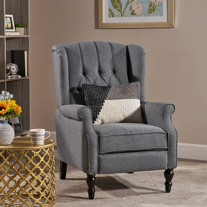Armchair Recliner With Pushback Mechanism And Wingback Design Noble House