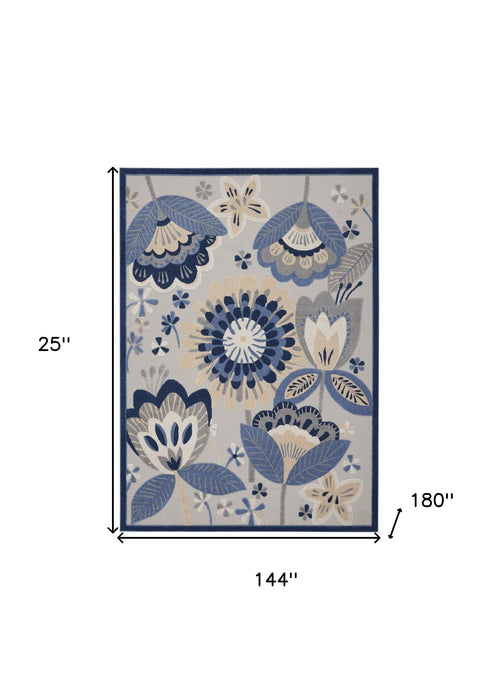 12' X 15' Floral Non Skid Indoor / Outdoor Area Rug - Blue / Gray