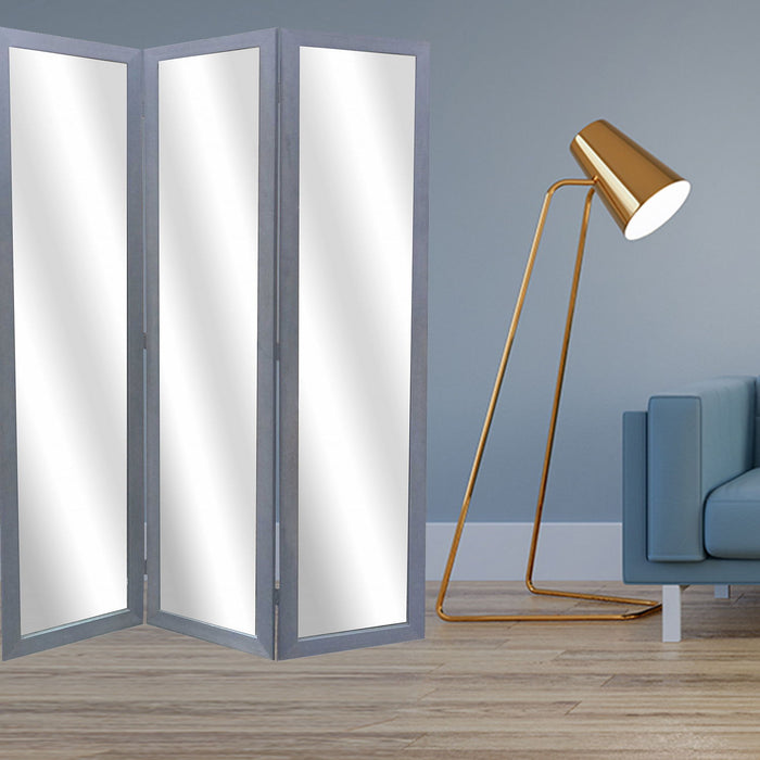 Glass & Wood Mirror Screen - Gray