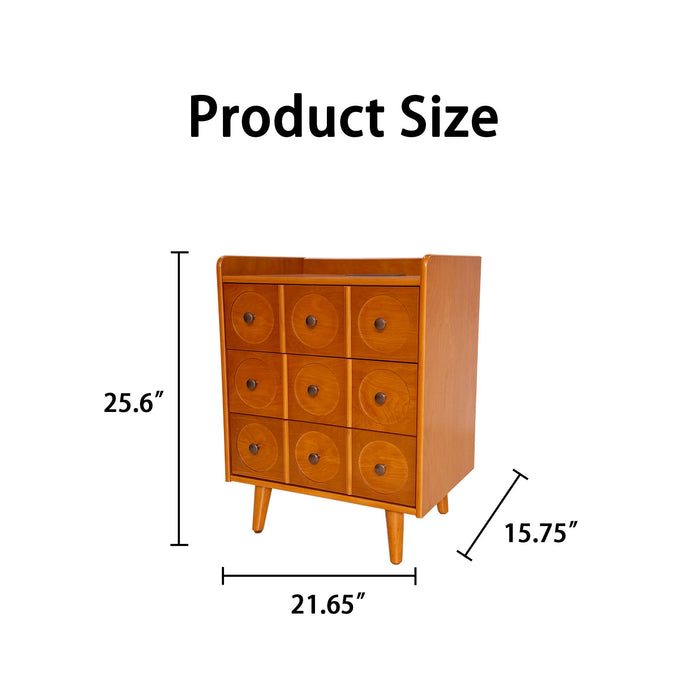 3 Drawer End Table With Charging Station For Bedroom - Natural Wood Home Essentials