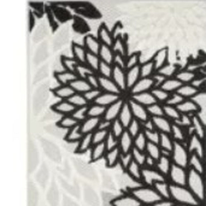 2' X 10' Floral Non Skid Indoor / Outdoor Runner Rug - Black / White