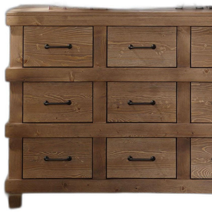 Solid Wood 9 Drawer Triple Dresser - Brown