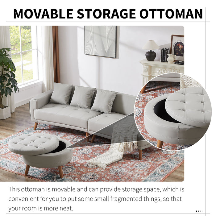 Contemporary Sofa Stylish Sofa Couch With A Round Storage Ottoman And Three Removable Pillows For Living Room