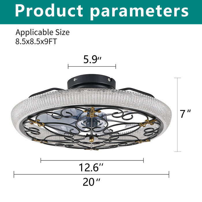20" Caged Ceiling Fan With Remote Control And Crystal Sand Lampshade - Matte Black Daily Nest