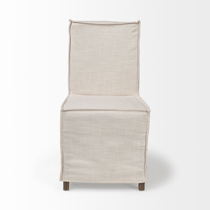 Slipcovered Wood Parsons Chair - Beige / Brown