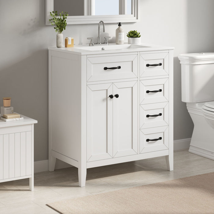 Bathroom Vanity With Sink, Freestanding Design, Soft Close Doors & Drawers - White Noble House