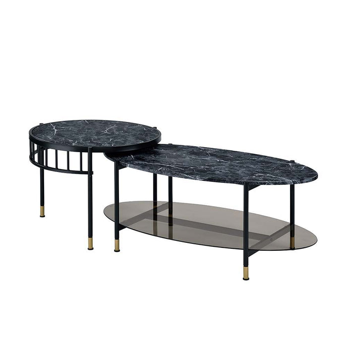 Silas - Nesting Coffee Table Set - Faux Marble Top & Black