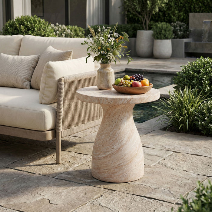 Outdoor / Indoor Travertine Side Table Lightweight Noble House