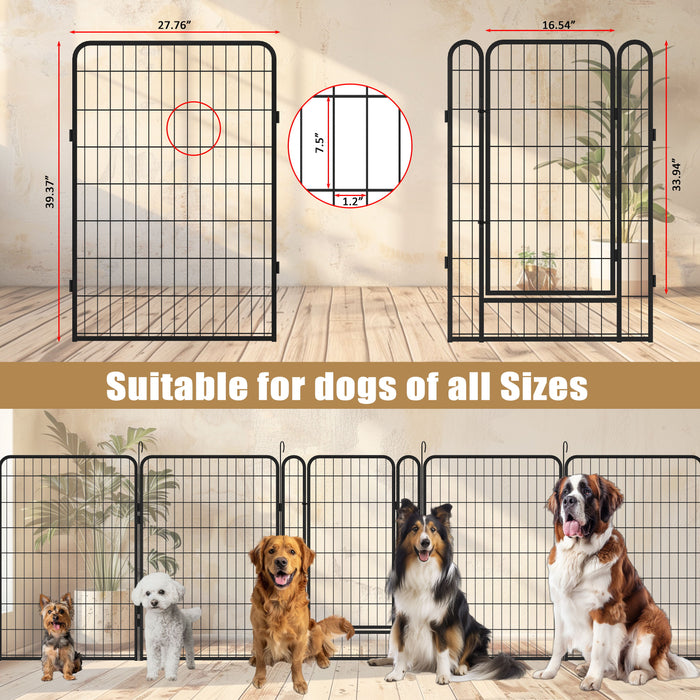 16 Panels Heavy Duty Metal Playpen With Door, 39.37" H Dog Fence Pet Exercise Pen For Outdoor