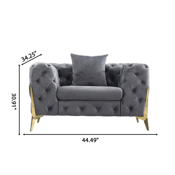 Accent Chair With Diamond Button Tufting, Matching Throw Pillow Home Essentials