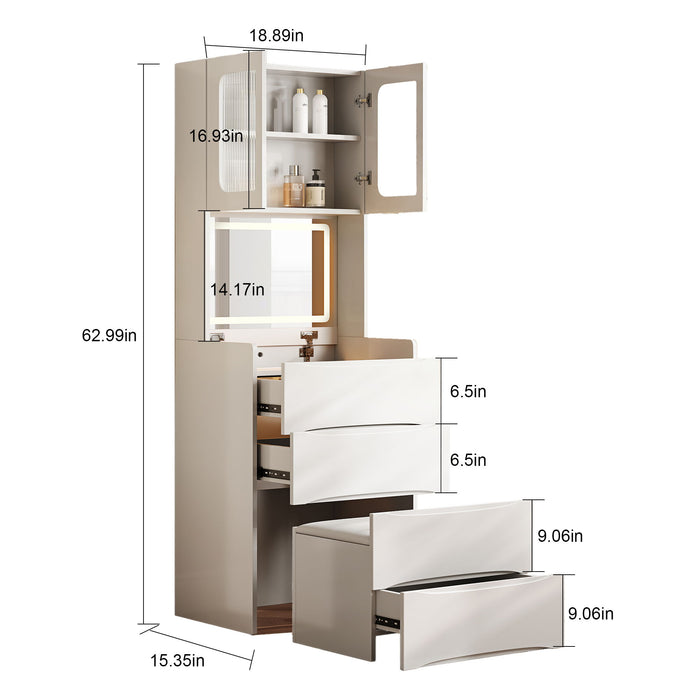 3 In 1 Vanity Table With LED Mirror & Storage Stool For Bedroom Home Essentials