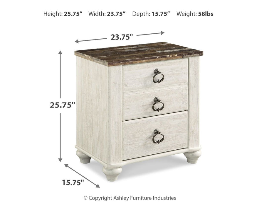 Willowton - Two Drawer Night Stand - Brown / Beige / White Signature Design by Ashley®