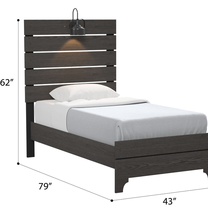 Twin Bed With Integrated Lights - Brown Emerald Home