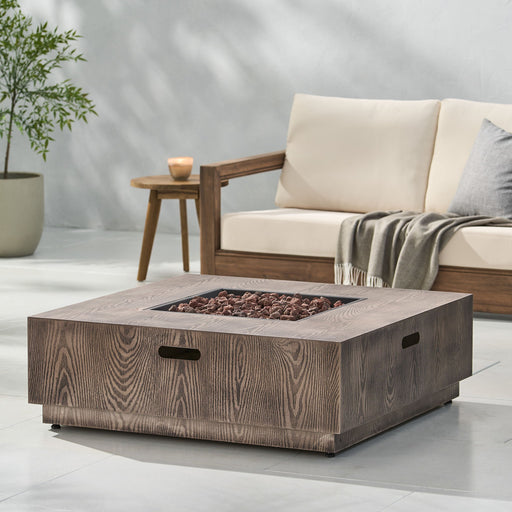Wellington Square Iron Fire Pit With Wood Pattern Design And 50, 000 Btu Output Noble House