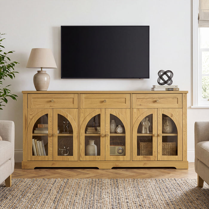 Sideboard Cabinet With 3 Drawers And 6 Arched Glass Doors Home Essentials