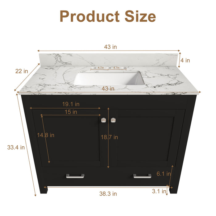 Bathroom Vanity Set, Soft Close Doors, 3 Faucet Holes, Sink Included - Black Home Essentials