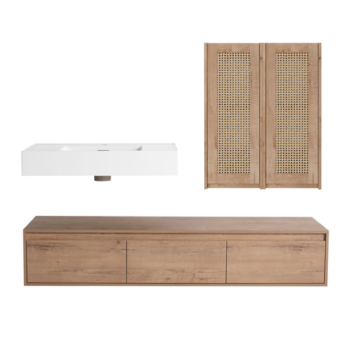 Modern Wall Mounted Bathroom Vanity With Resin Sink And 2 Side Cabinet, Imitative, Construction - Imitative Oak Home Essentials