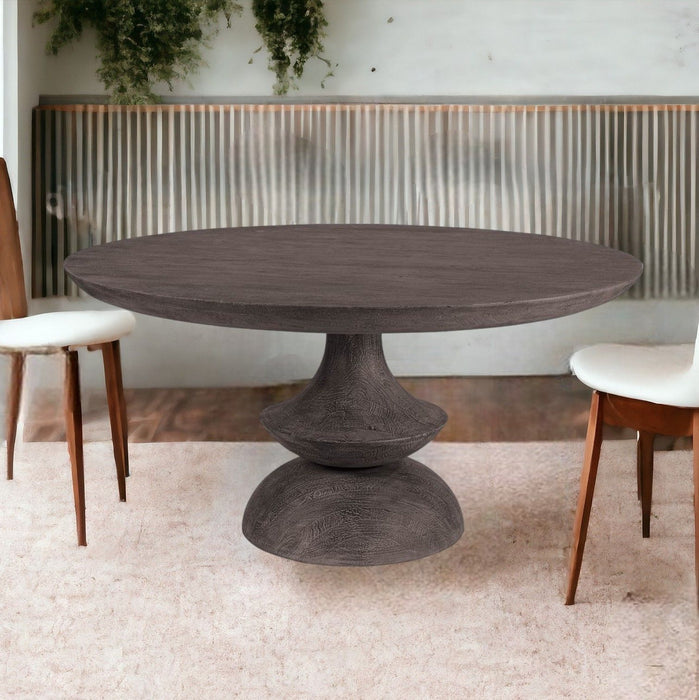 Round Charcoal Solid Wood Table Top And Base Dining Table - Gray