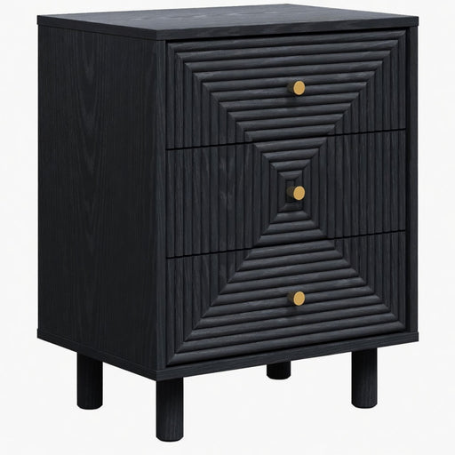 3 Drawer Nightstand - Black - Wood Home Essentials