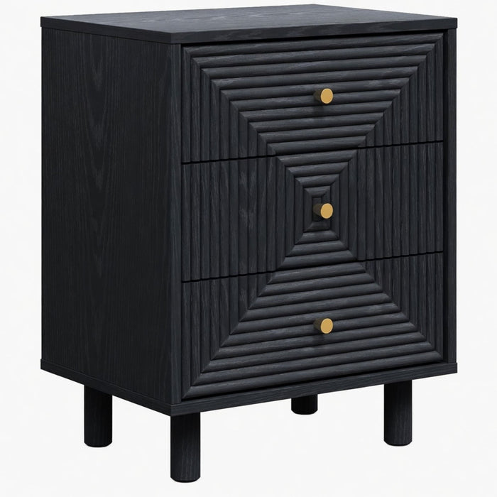 3 Drawer Nightstand - Black - Wood Home Essentials