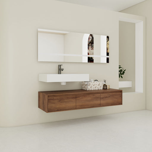 Modern Wall Mounted Bathroom Vanity With Resin Sink And Soft Close Drawer - Brown Ebony Home Essentials
