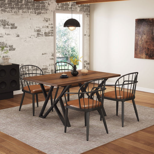 Industrial Inspired Upholstered Dining Chair Set With Metal Legs (Set of 2) - Brown Noble House
