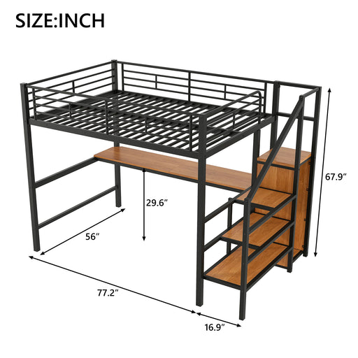 Loft Bed With Desk, Storage Staircase, Small Wardrobe And LED Light Hearth and Haven