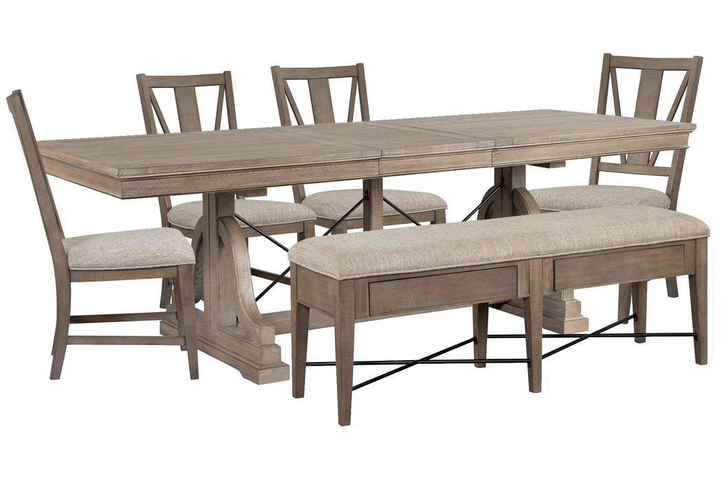 Paxton Place - Extendable Trestle Dining Table Set Magnussen Furniture