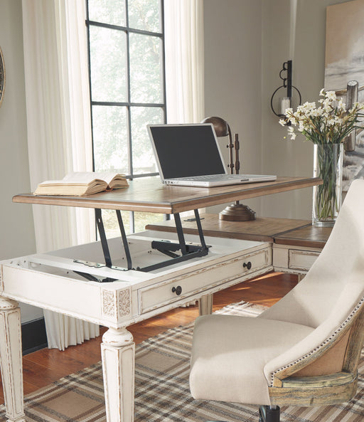 Realyn - L Shaped Desk With Lift Top - White / Brown Signature Design by Ashley®