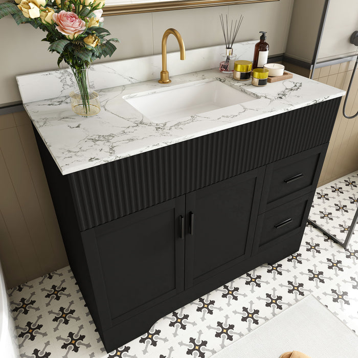 Bathroom Vanity Set, Fluted Cabinet, Soft Close Doors With Drawers, Single Faucet Hole, Sink Included - Black Home Essentials