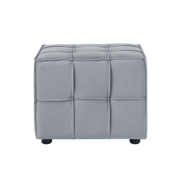 Velvet And Black Cube Ottoman - Light Gray