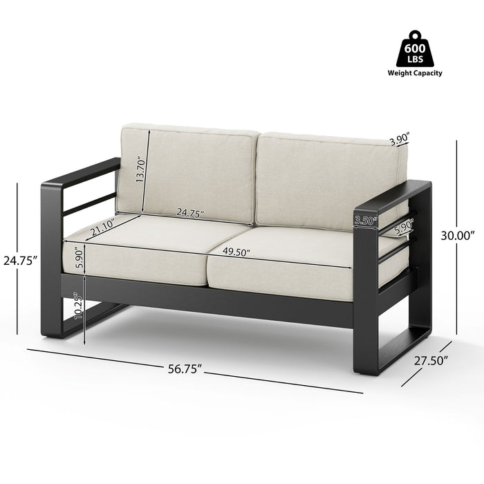 Maya Bay - Outdoor Patio Aluminum 4 Piece Chat Set With Cushion - Beige / Black