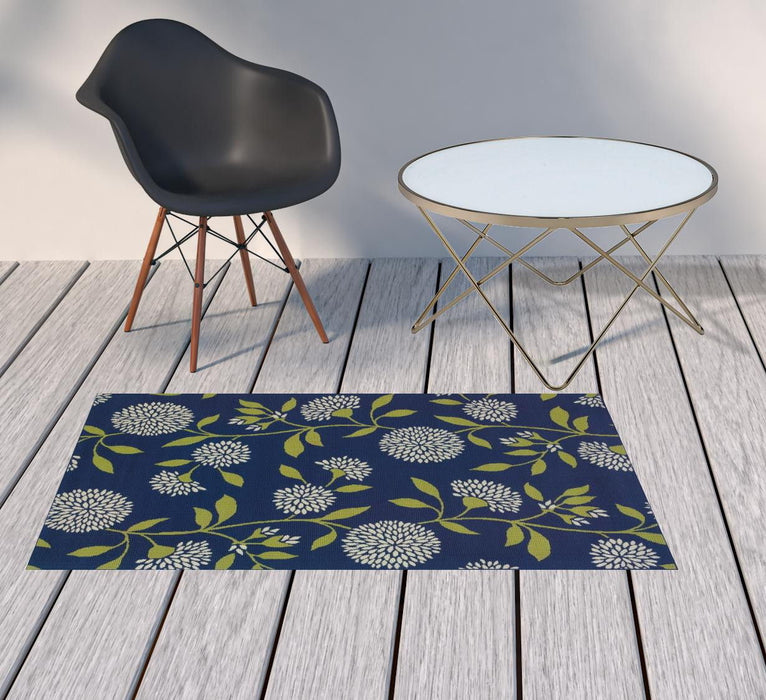 2' X 5' Floral Indoor Outdoor Area Rug - Blue