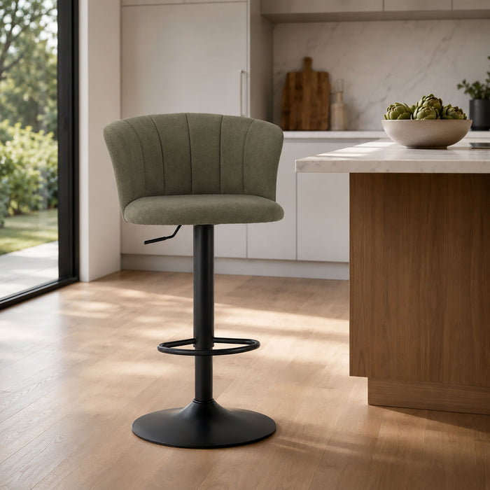 Swivel Bar Stool With Curved Upholstered Backrest And Footrest - Green Home Essentials