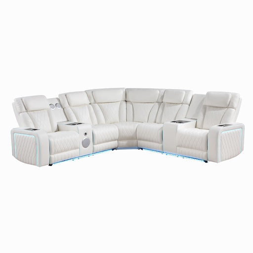Electra - Power Recliner Sectional Sofa With Power Headrests, Console Loveseats, Wedge, LED Light Strip, Speakers Matrix Furniture Group