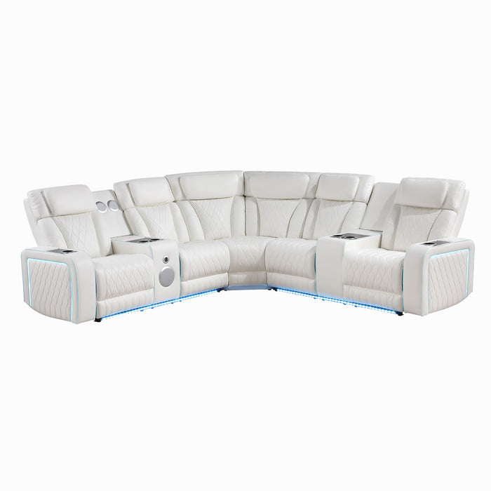 Electra - Power Recliner Sectional Sofa With Power Headrests, Console Loveseats, Wedge, LED Light Strip, Speakers Matrix Furniture Group