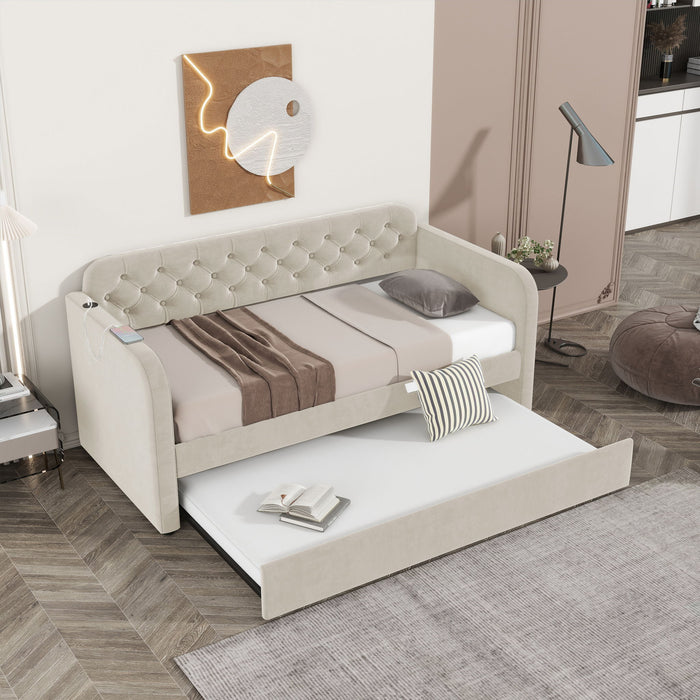 Upholstered Daybed With Trundle And USB Charging Design Home Essentials