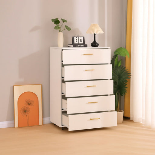 5 Drawer Dresser With Handles - White Home Essentials