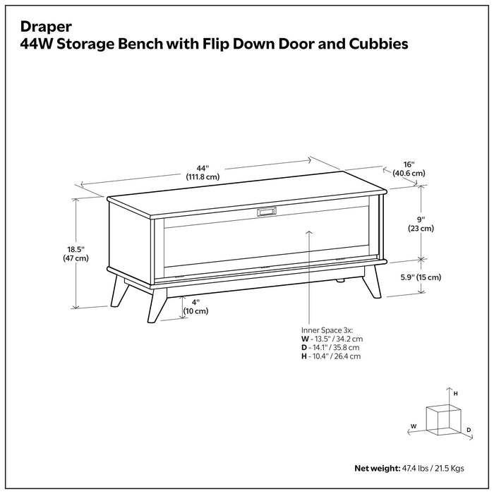 Draper - Flip Down Storage Bench - Teak Simpli-Home
