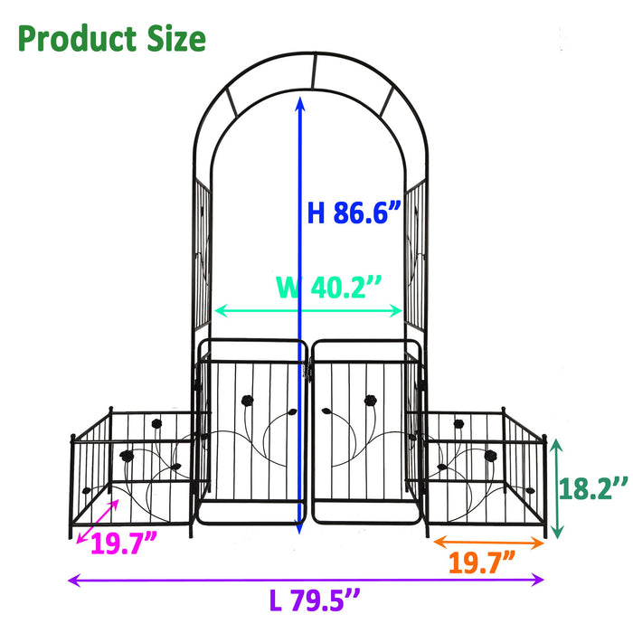Metal Garden Arch With Gate Wide High Climbing Plants Support Rose Arch Outdoor - Black Daily Nest