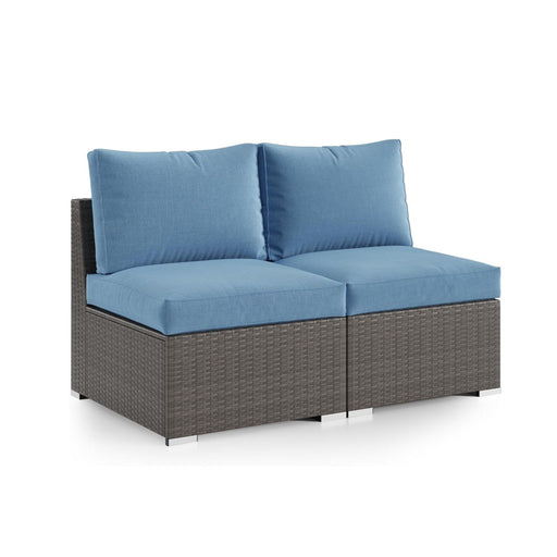 Armless Patio Sofa Set, With UV Resistant Frame And Waterproof Cushions - Blue / Brown Home Essentials