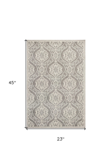 2' X 4' Moroccan Indoor / Outdoor Area Rug - Silver