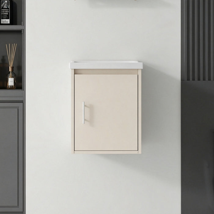 16" Floating Bathroom Vanity Combo, Wall Mounted Cabinet With Sink & Soft Close Doors For Small Bathrooms - Khaki Home Essentials