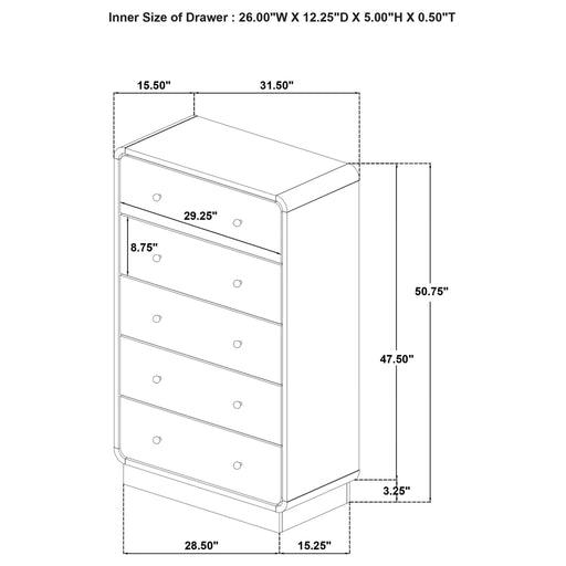 Burton - 5 Drawer Chest Of Drawers - Black Furniture Max