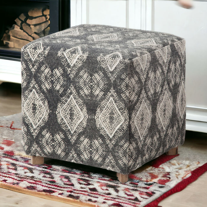 Cotton And Brown Cube Ottoman - Gray