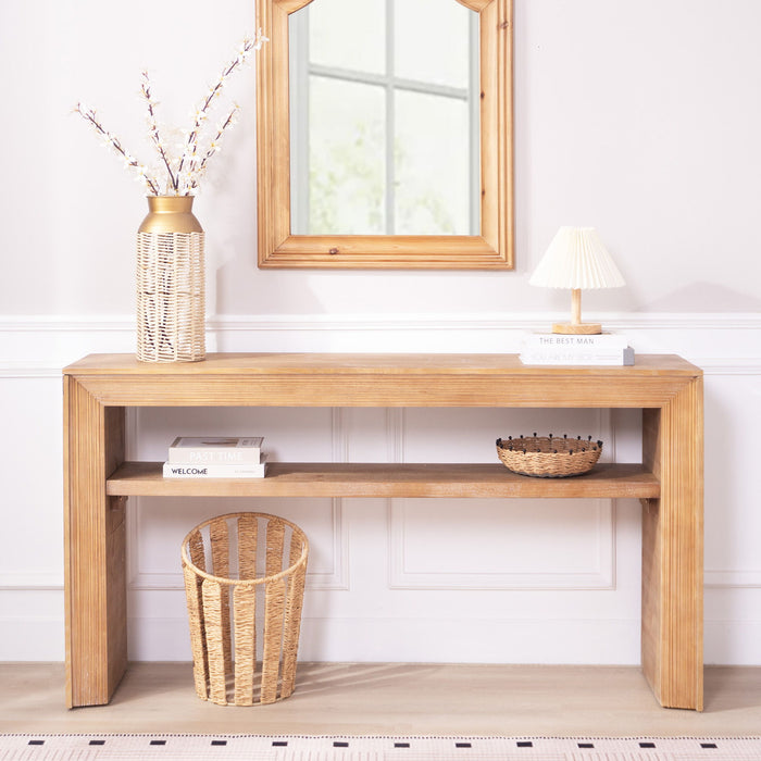 Console Table With Storage Shelf - Antique Natural / Light Natural / Natural Home Essentials